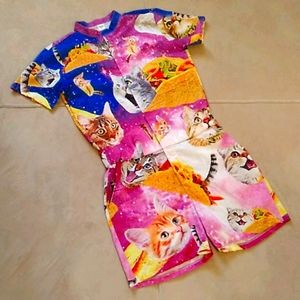 Cat taco burrito galaxy print romper